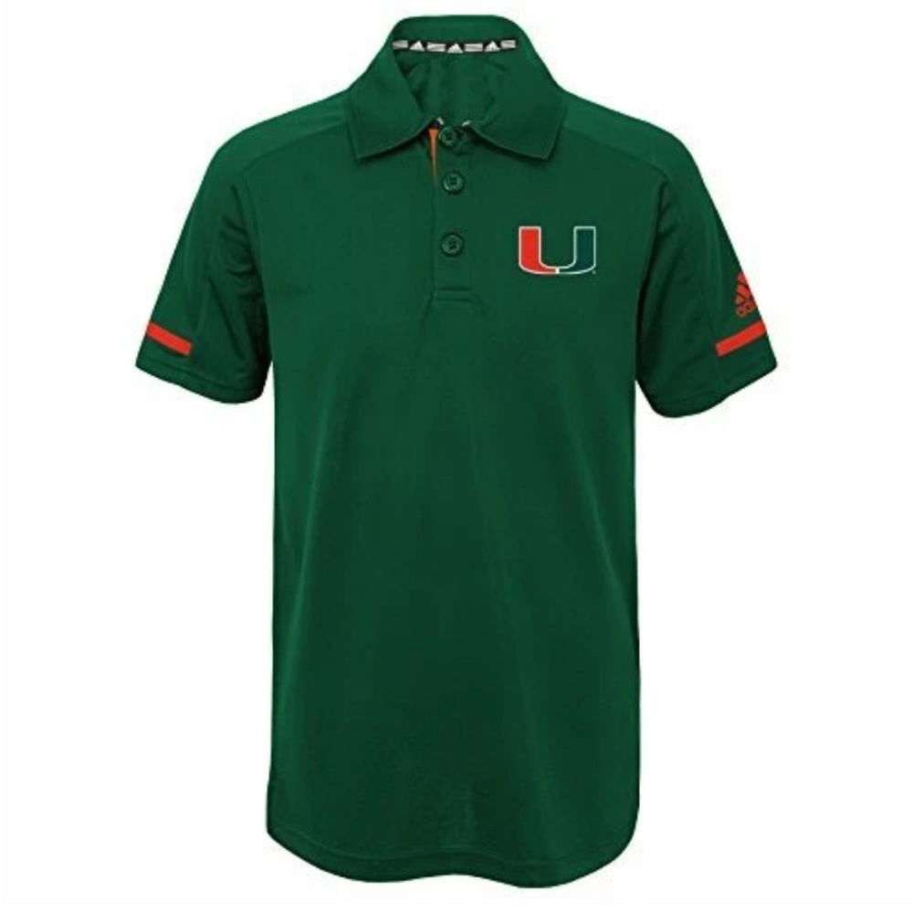 NWT [adidas] Miami Hurricanes NCAA Short-Sleeved Button-Up Polo Youth L (14/16)
